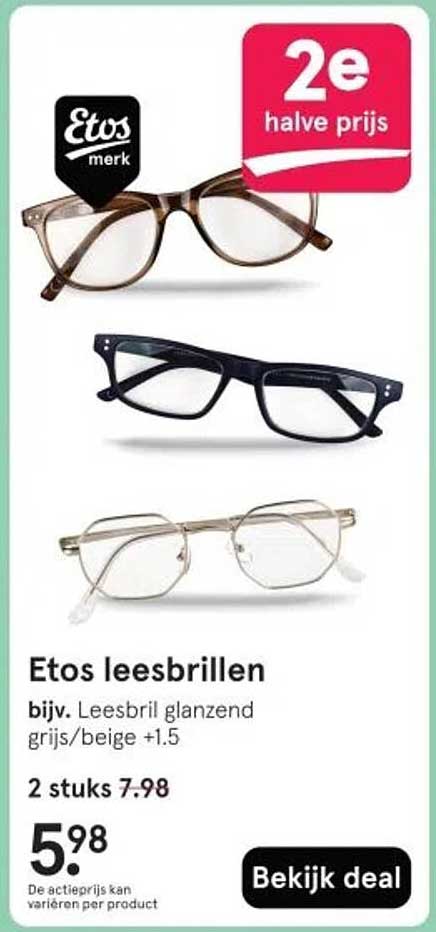 Etos leesbrillen bijv. Leesbril glanzend grijs/beige +1.5