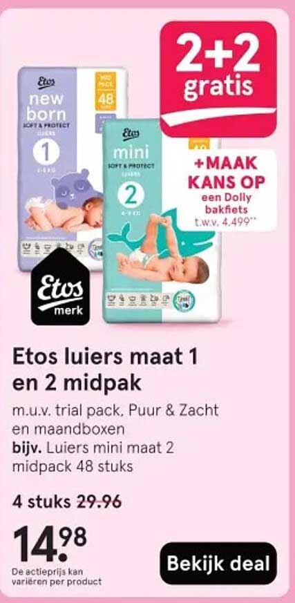 Etos luiers maat 1 en 2 midpak