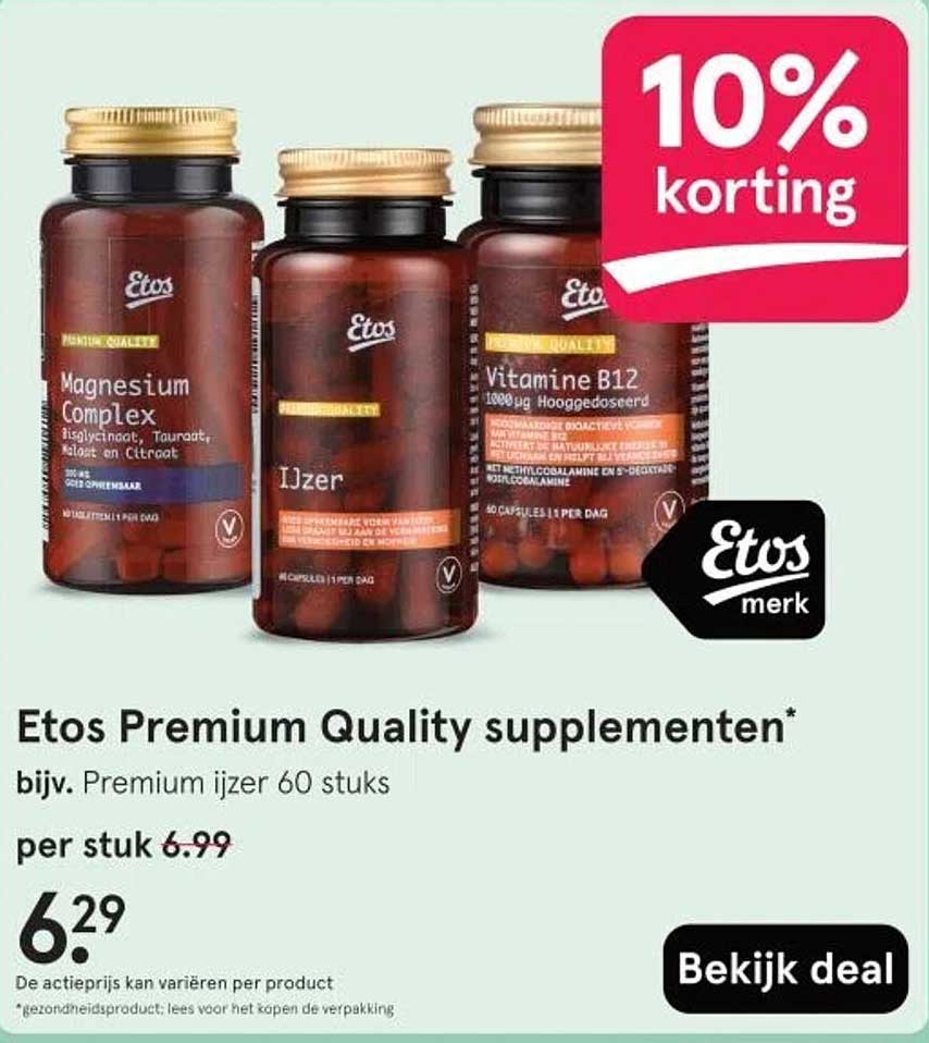 Etos Premium Quality supplementen* bijv. Premium ijzer 60 stuks