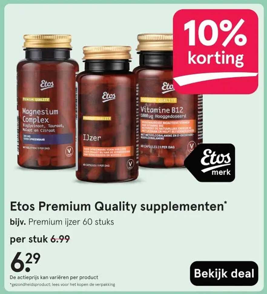 Etos Premium Quality supplementen* bijv. Premium ijzer 60 stuks