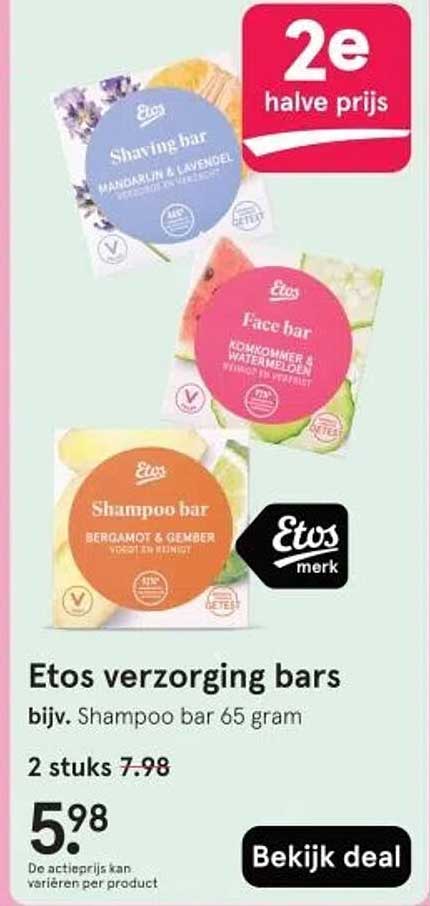 Etos verzorging bars bijv. Shampoo bar 65 gram