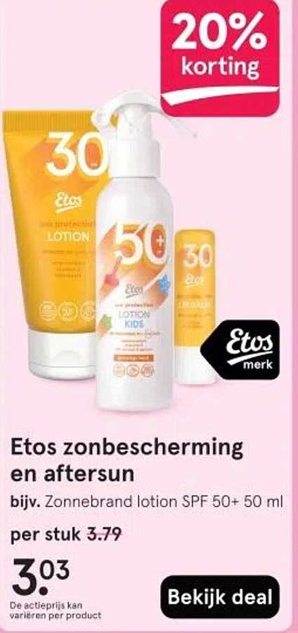 Etos zonbescherming en aftersun bijv. Zonnebrand lotion SPF 50+ 50 ml