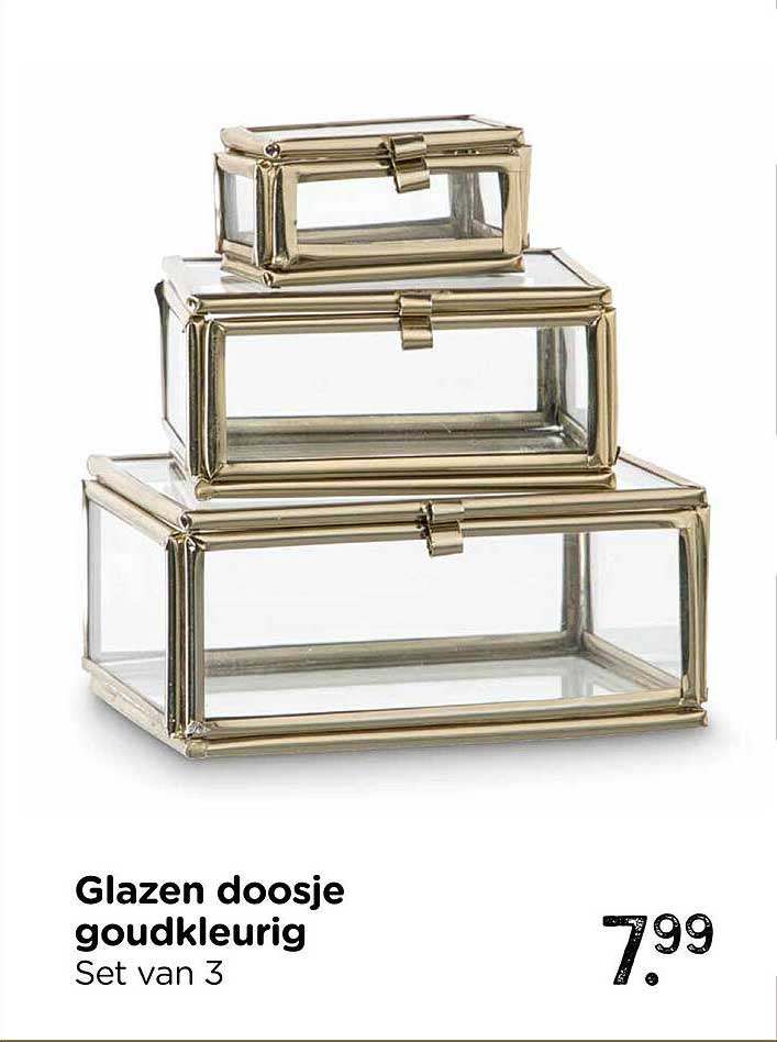 Glazen doosje goudkleurig Set van 3