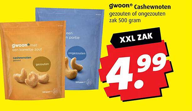 gwoon® Cashewnoten gezouten of ongezouten zak 500 gram