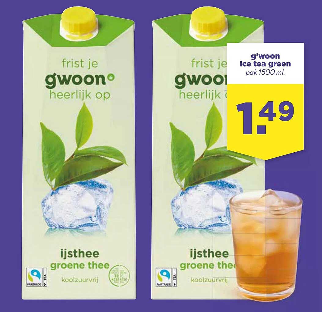 g'woon ice tea green pak 1500 ml