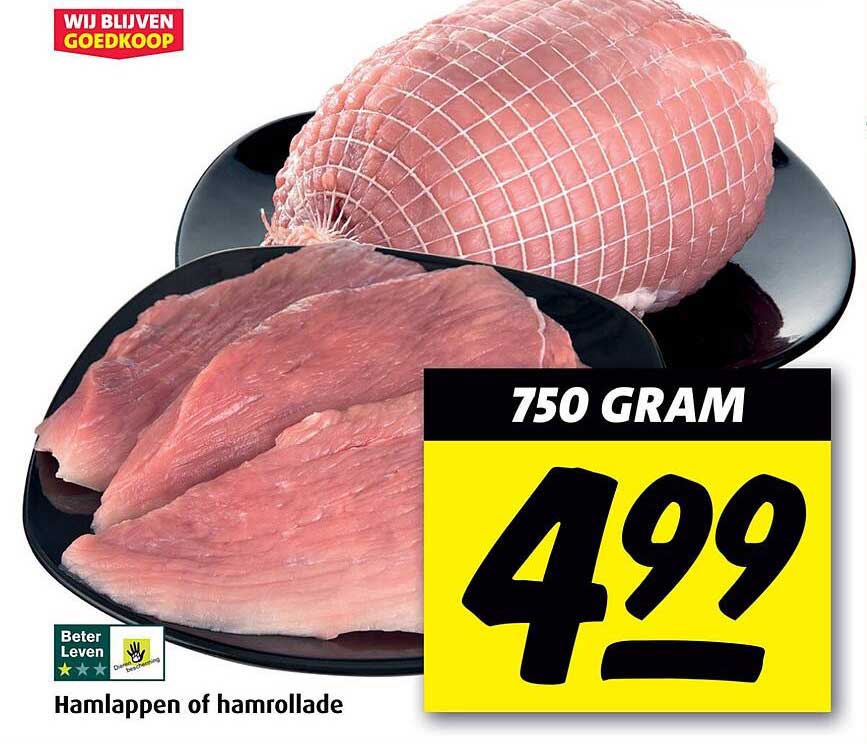 Hamlappen of hamrolade 750 gram voor €4,99