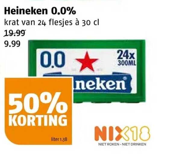 Heineken 0.0% krat van 24 flesjes à 30 cl