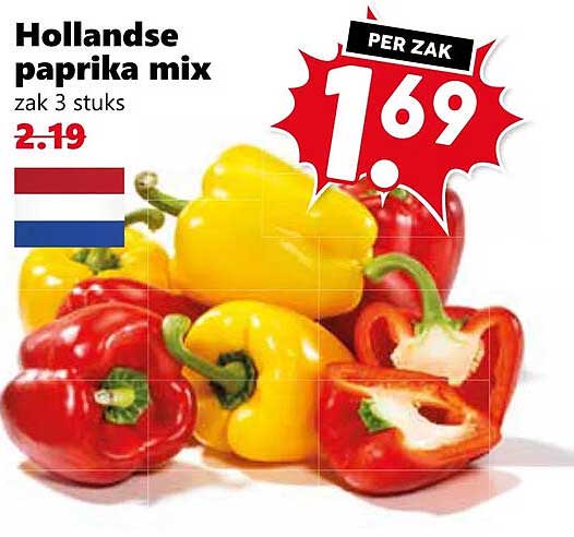 Hollandse paprika mix zak 3 stuks