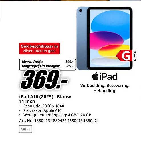 iPad A16 (2025) - Blauw 11 inch
