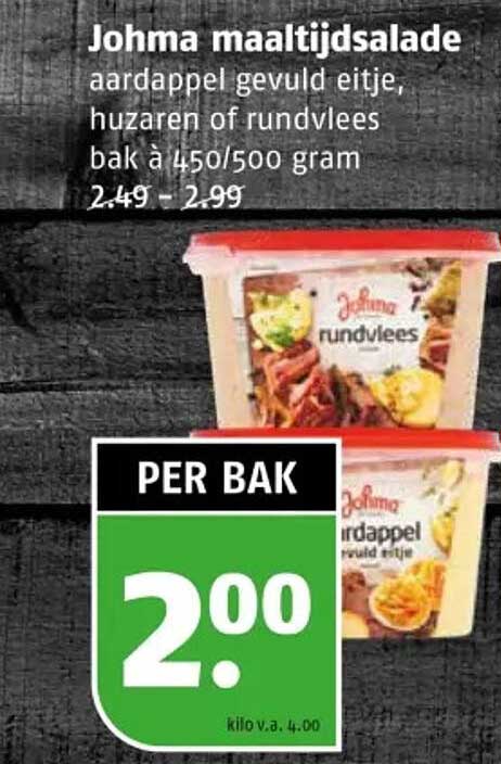 Johma maaltijdsalade aardappel gevuld eitje, huzaren of rundvlees