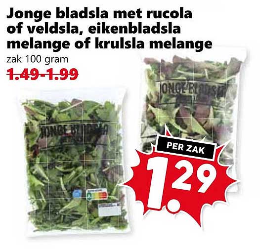 Jonge bladsla met rucola of veldsla, eikenbladsla melange of krulsla melange