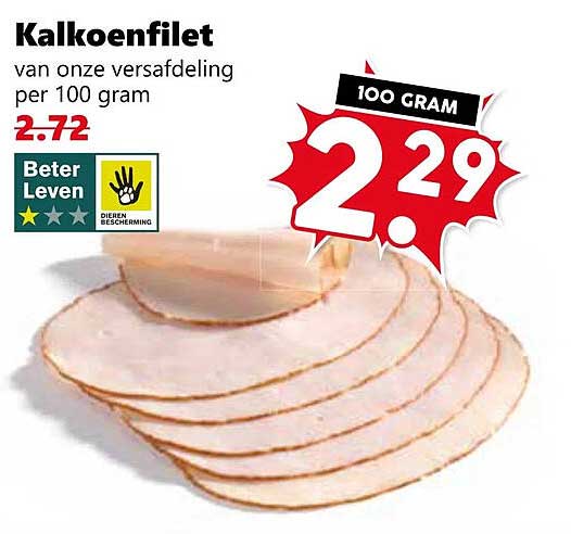 Kalkoenfilet van onze versafdeling per 100 gram