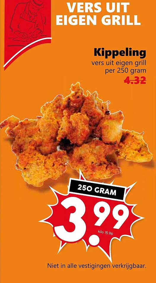 Kippeling vers uit eigen grill per 250 gram