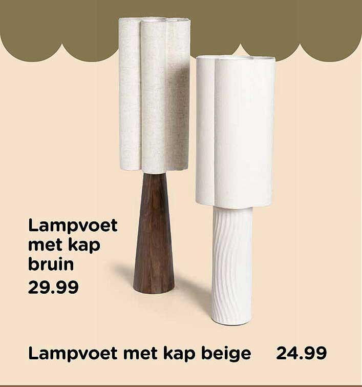Lampvoet met kap bruin 29.99 en Lampvoet met kap beige 24.99
