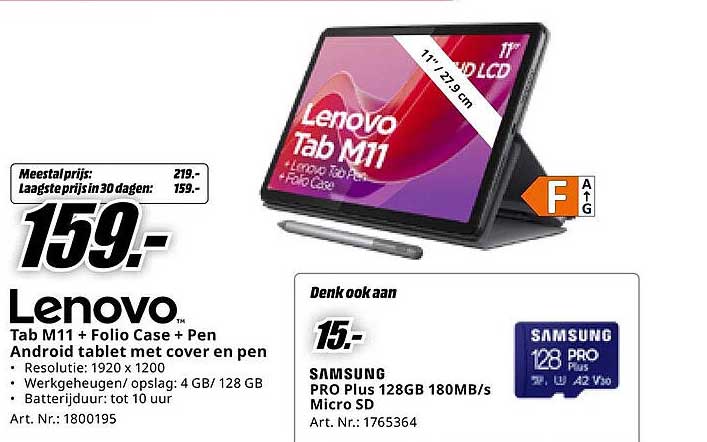 Lenovo Tab M11 + Folio Case + Pen Android tablet met cover en pen