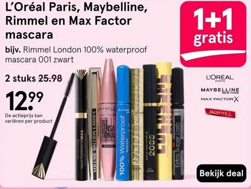 L’Oréal Paris, Maybelline, Rimmel en Max Factor mascara 1+1 gratis