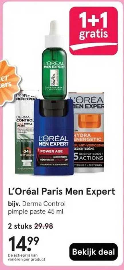 L’Oréal Paris Men Expert bijv. Derma Control pimple paste 45 ml 2 stuks 29,98