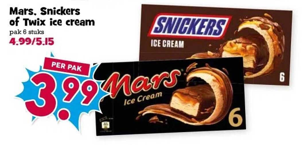 Mars, Snickers of Twix ice cream pak 6 stuks