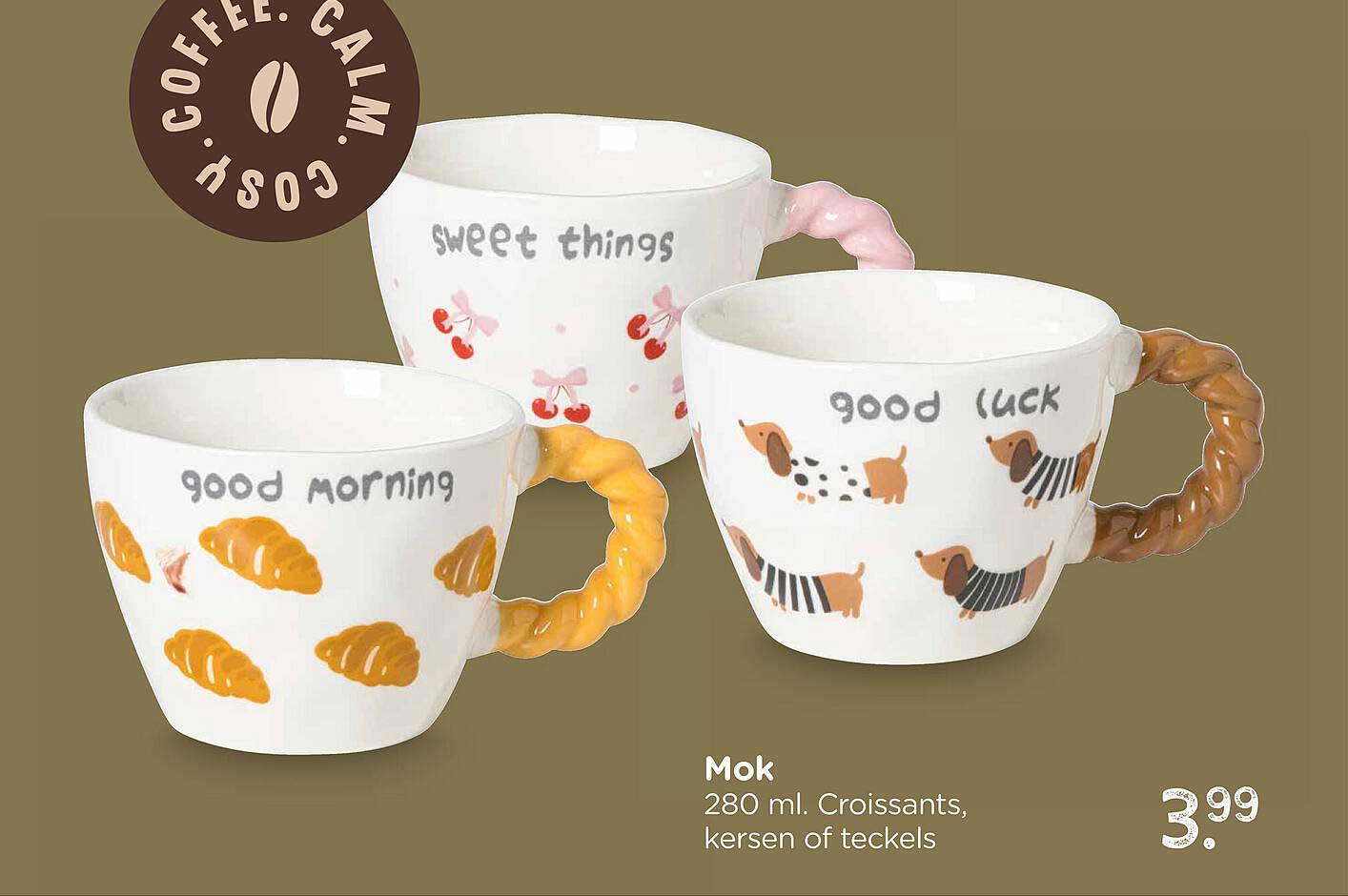 Mok 280 ml. Croissants, kersen of teckels