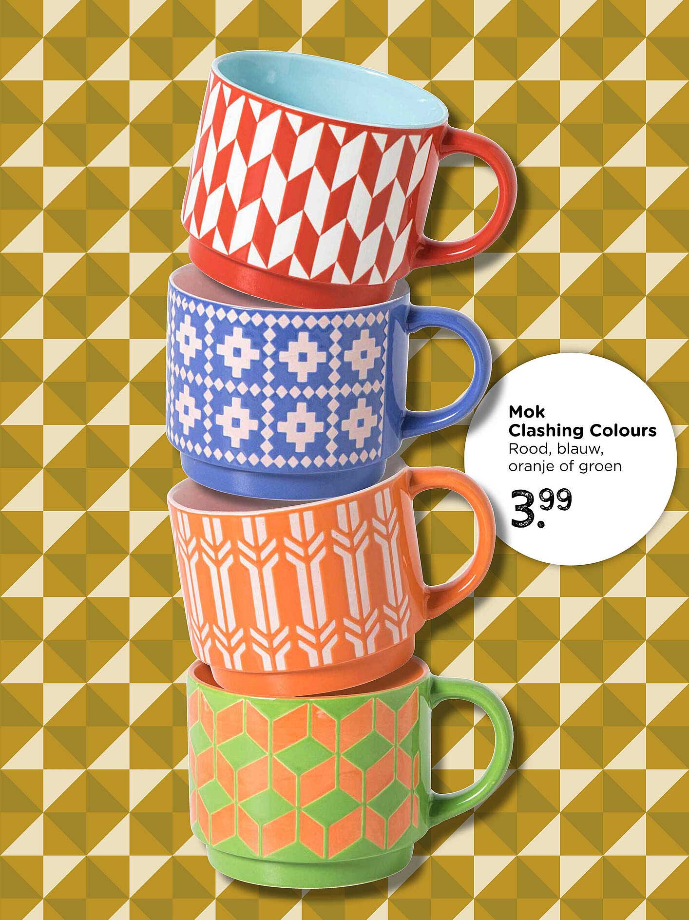 Mok Clashing Colours Rood, blauw, oranje of groen