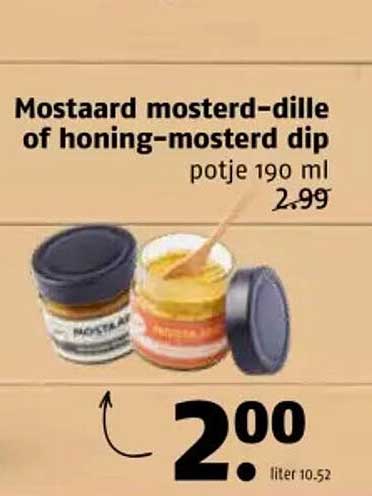 Mostaard mosterd-dille of honing-mosterd dip potje 190 ml