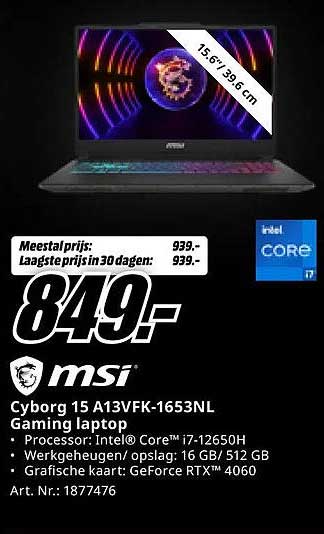 MSI Cyborg 15 A13VFK-1653NL Gaming laptop