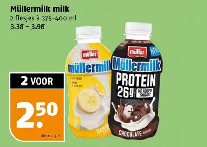 Müllermilk milk 2 flessen à 375-400 ml