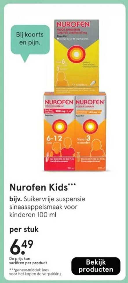 Nurofen Kids*** bijv. Suikervrije suspensie sinaasappelsmaak voor kinderen 100 ml