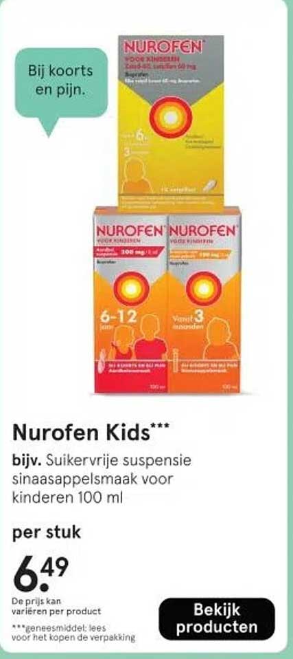Nurofen Kids*** bijv. Suikervrije suspensie sinaasappelsmaak voor kinderen 100 ml