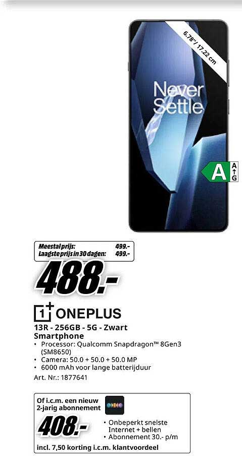 ONEPLUS 13R - 256GB - 5G - Zwart Smartphone