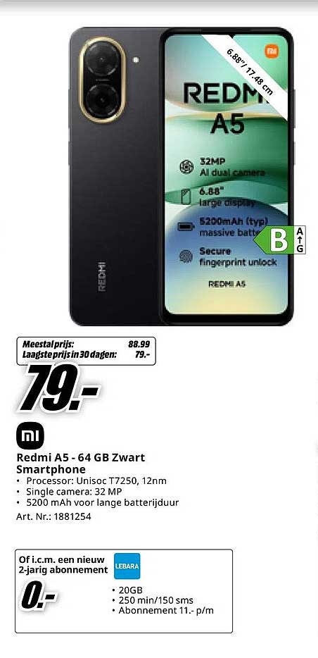Redmi A5 - 64 GB Zwart Smartphone