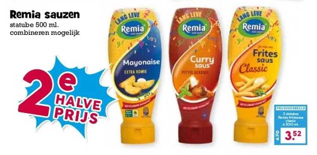 Remia sauzen statube 500 ml. - 2e halve prijs