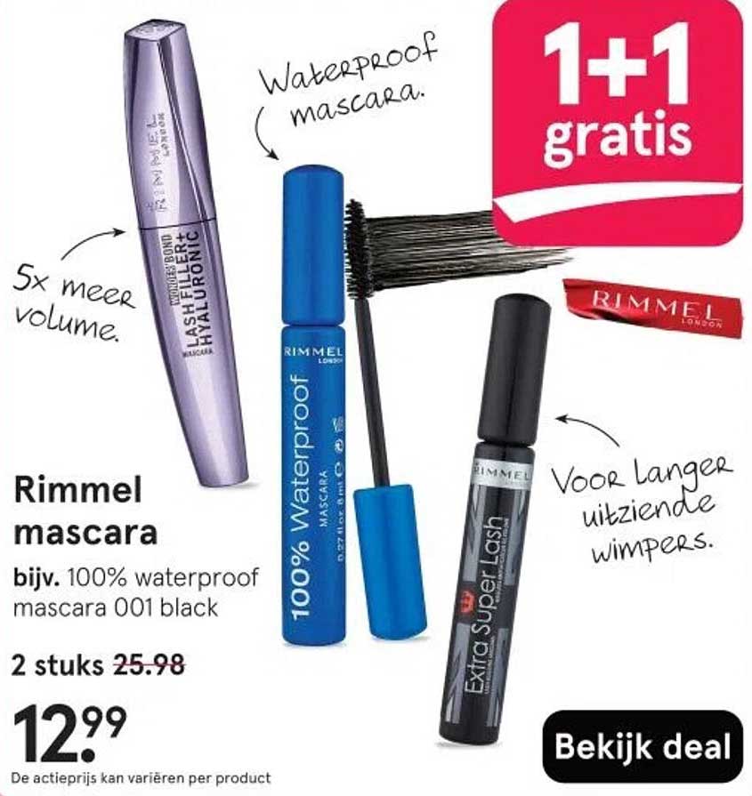 Rimmel mascara bijv. 100% waterproof mascara 001 black