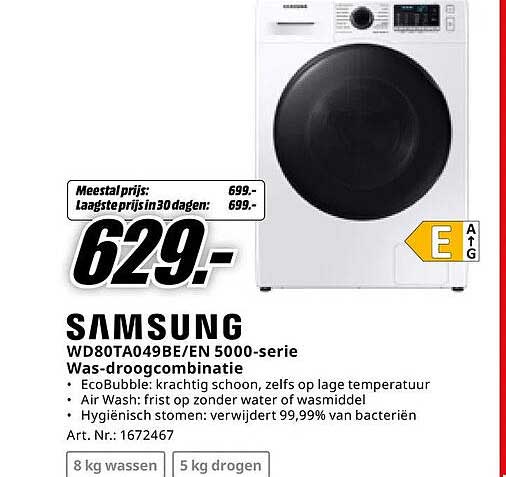 Samsung WD80TA049BE/EN 5000-serie Was-droogcombinatie