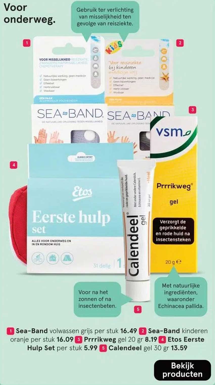 Sea-Band volwasssen grijs per stuk 16.49 of Sea-Band kinderen oranje per stuk 16.09
