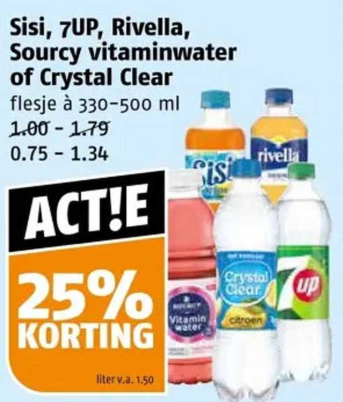 Sisi, 7UP, Rivella, Sourcy vitaminwater of Crystal Clear
