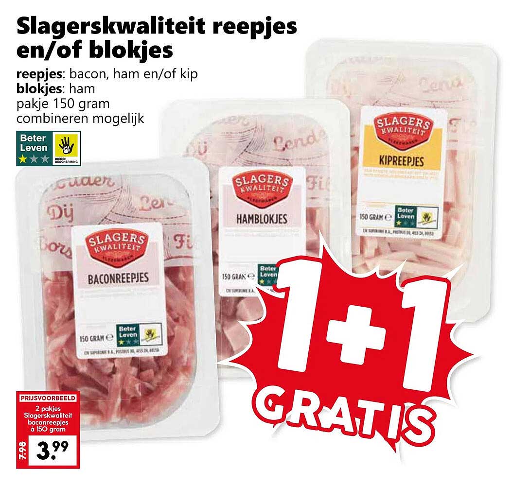 Slagerskwaliteit reepjes en/of blokjes