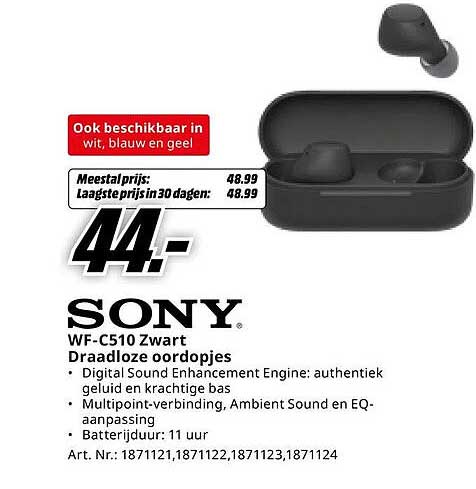 SONY WF-C510 Zwart Draadloze oordopjes