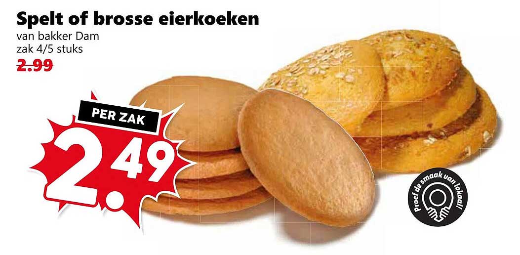 Spelt of brosse eierkoeken van bakker Dam zak 4/5 stuks