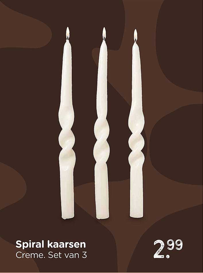 Spiral kaarsen Creme. Set van 3