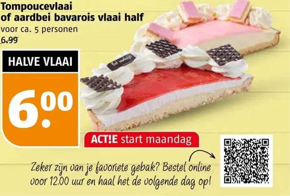 Tompoucevlaai of aardbei bavarois vlaai half voor ca. 5 personen