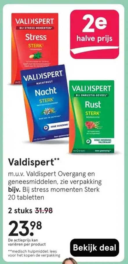 Valdispert, m.u.v. Valdispert Overgang en geneesmiddelen, zie verpakking bijv. Bij stress momenten Sterk 20 tabletten