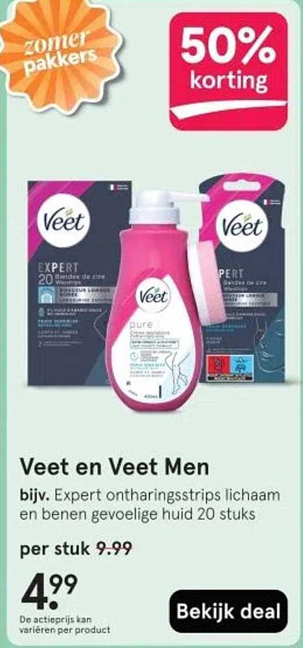 Veet en Veet Men bijv. Expert ontharingsstrips lichaam en benen gevoelige huid 20 stuks