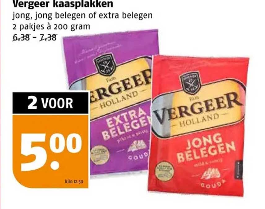 Vergeer kaasplakken jong, jong belegen of extra belegen 2 pakjes à 200 gram