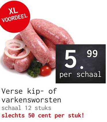 Verse kip- of varkensworsten schaal 12 stuks