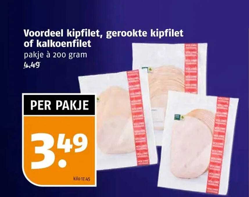 Voordeel kipfilet, gerookte kipfilet of kalkoenfilet pakje à 200 gram