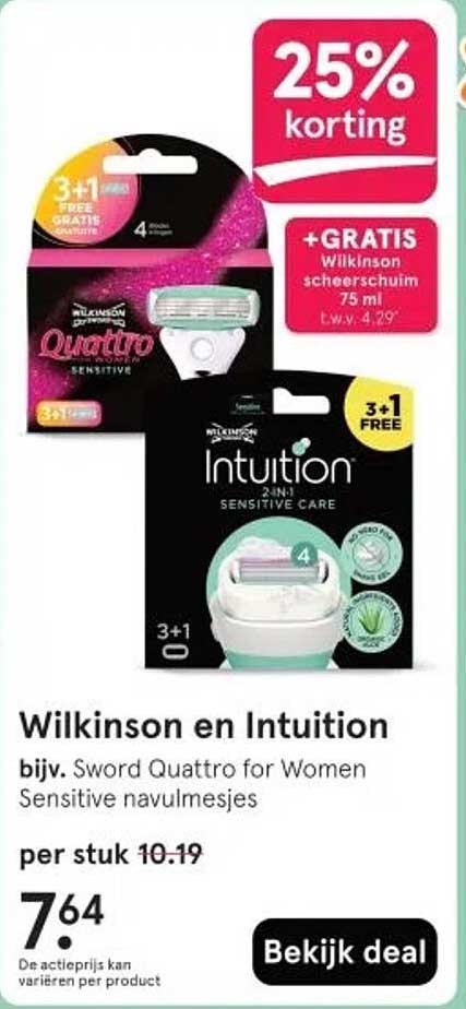 Wilkinson en Intuition bijv. Sword Quattro for Women Sensitive navullmesjes