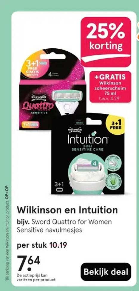 Wilkinson en Intuition bijv. Sword Quattro for Women Sensitive navulmesjes