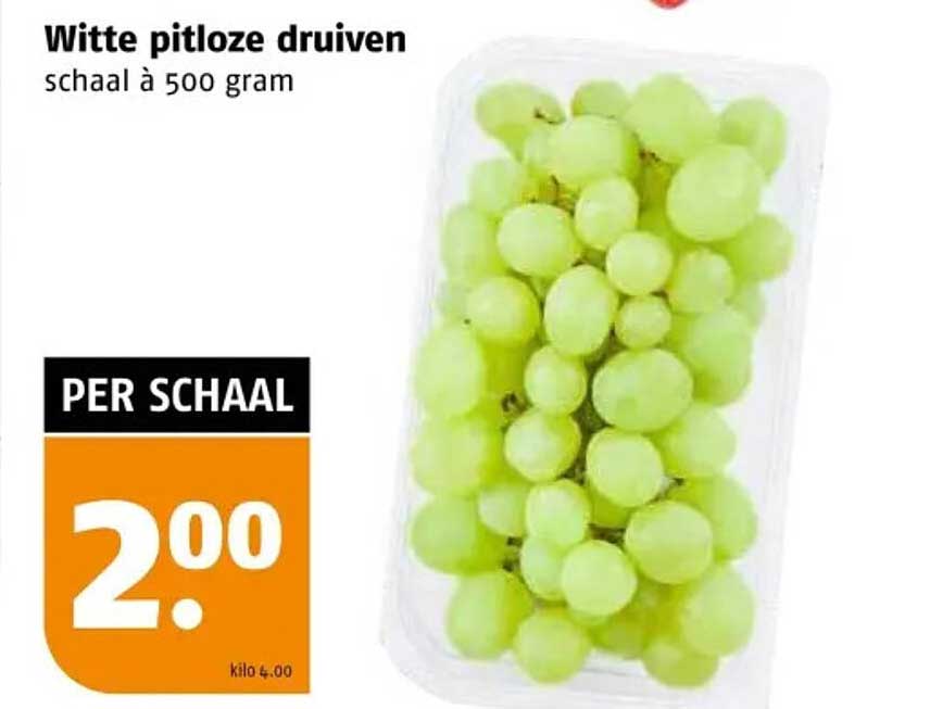 Witte pitloze druiven schaal à 500 gram