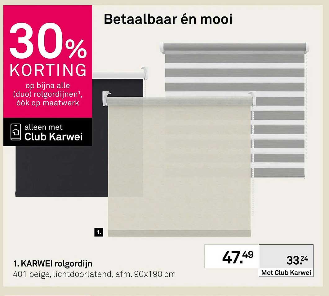 1. KARWEI rolgordijn 401 beige, lichtdoorlatend, afm. 90x190 cm
